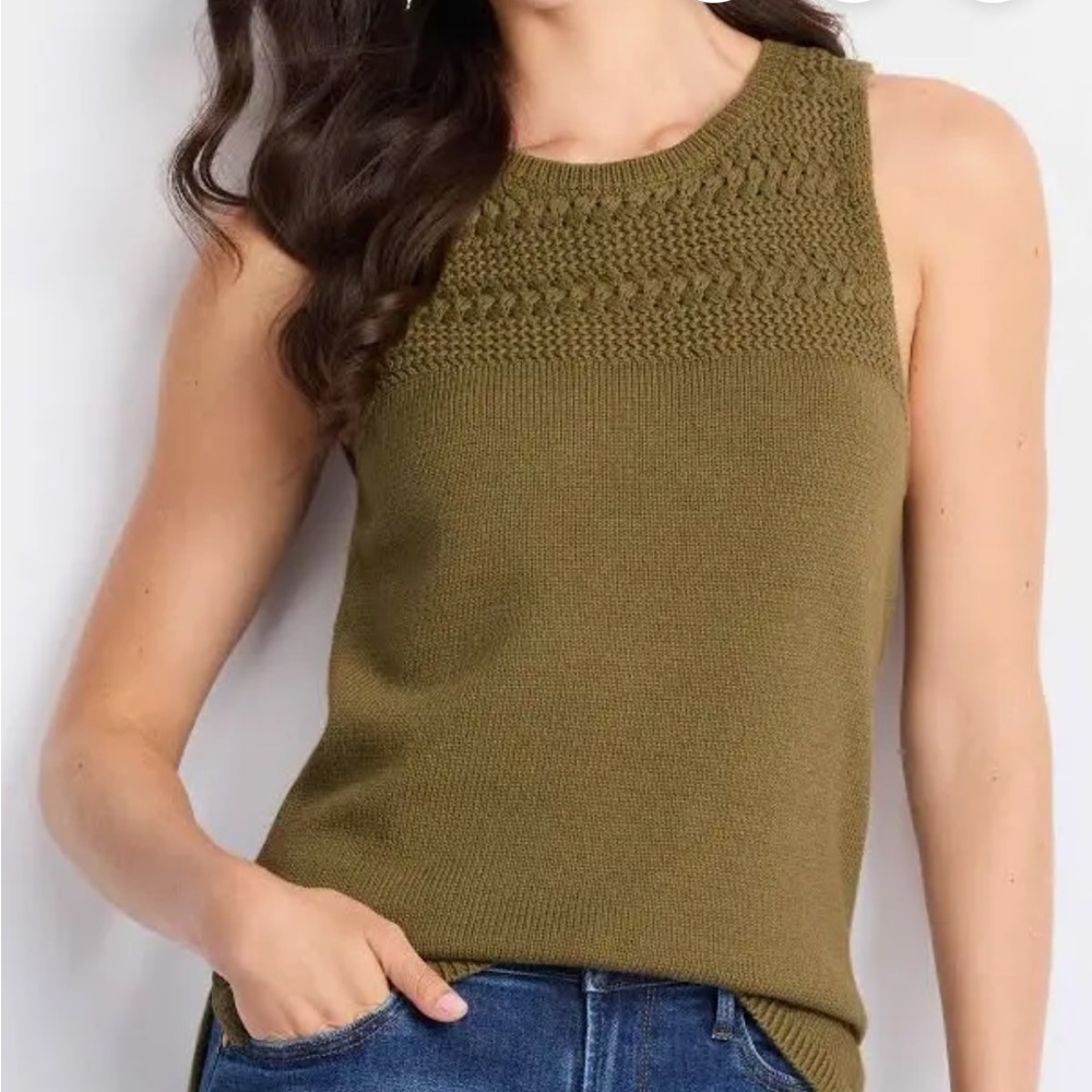 MARKET & SPRUCE SOL CROCHET YOKE TANK SWEATER OLIVE